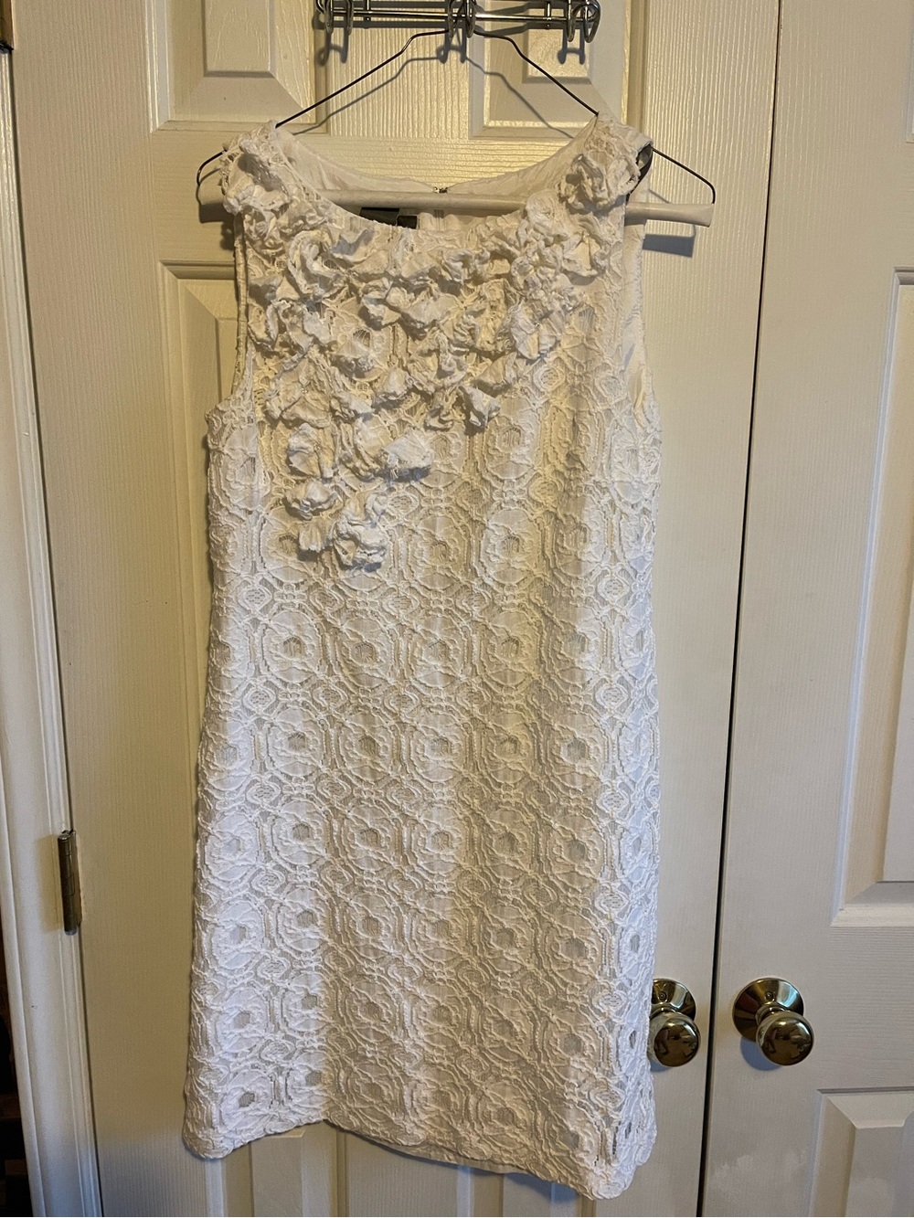 Muse White Floral Appliqué Lace Shift Dress (Size 6)